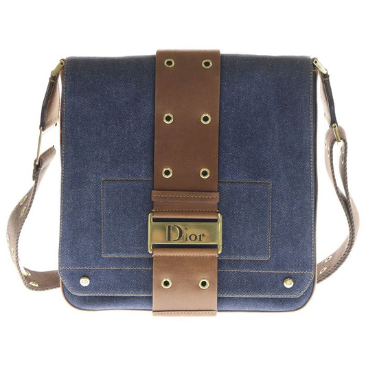 Christian Dior Street Chic Shoulder Bag Indigo Blue And Brown Leather X Denim