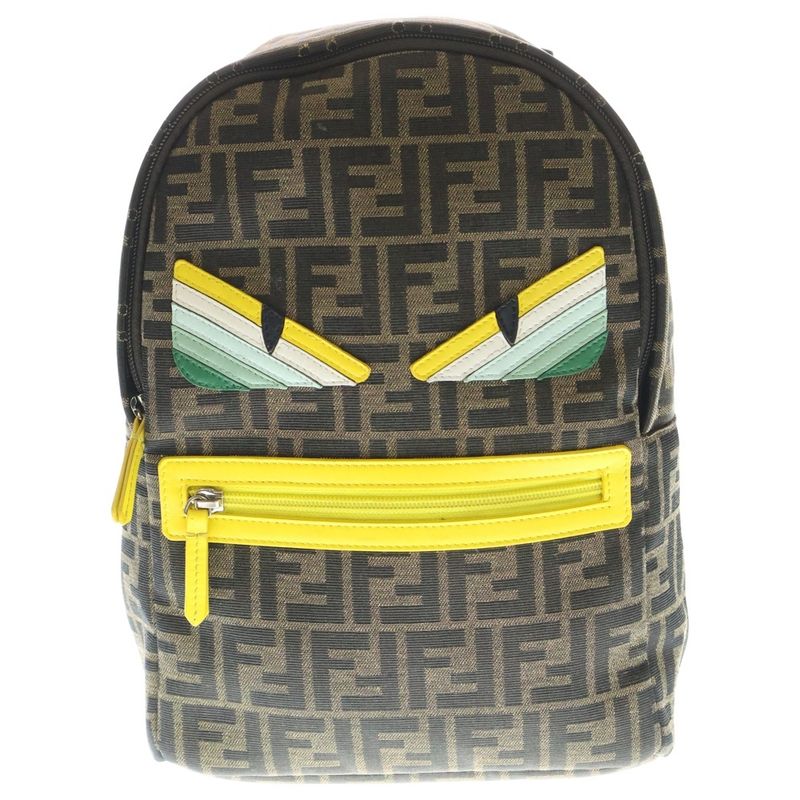 Fendi Monster Bugs Zucca Coated Canvas Backpack Sac Brown And Black 8bz040