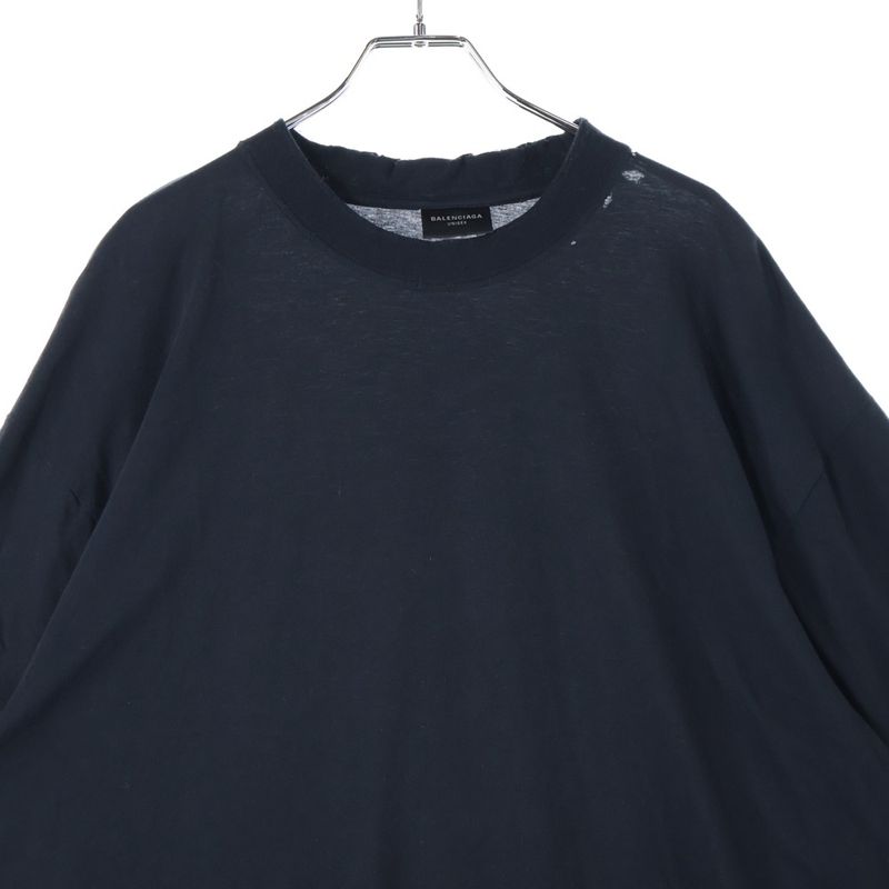 Balenciaga Distressed T-shirt 739784 Tovf4 Back Neck Logo Embroidery Damaged