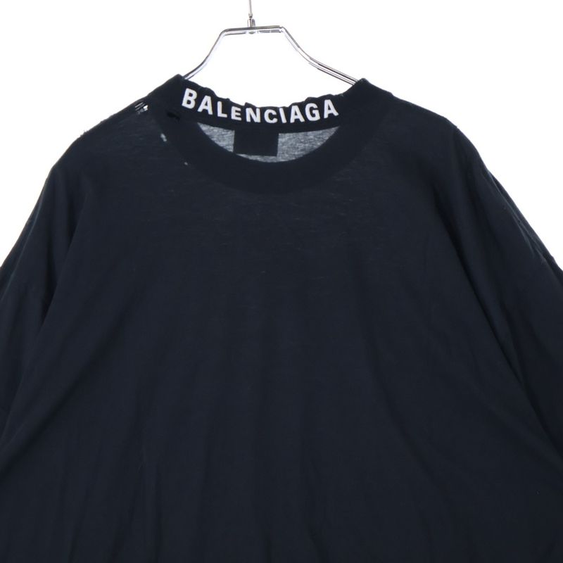 Balenciaga Distressed T-shirt 739784 Tovf4 Back Neck Logo Embroidery Damaged