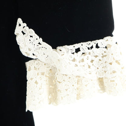 Saint Laurent Paris Velour Velvet Gold Button V-neck Lace Switch Half Sleeve