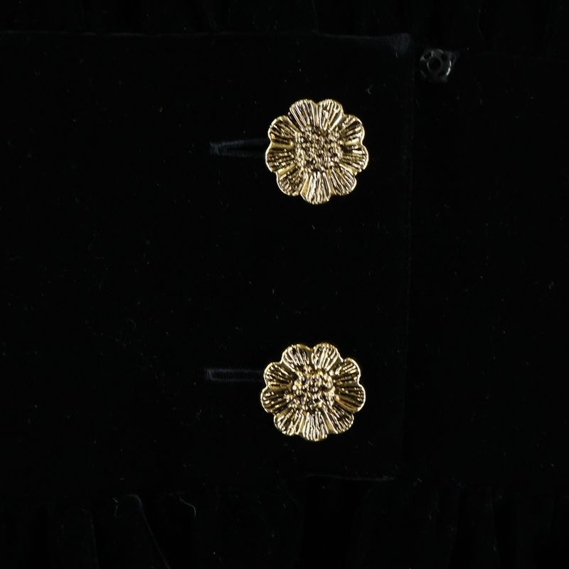 Saint Laurent Paris Velour Velvet Gold Button V-neck Lace Switch Half Sleeve