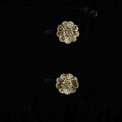 Saint Laurent Paris Velour Velvet Gold Button V-neck Lace Switch Half Sleeve