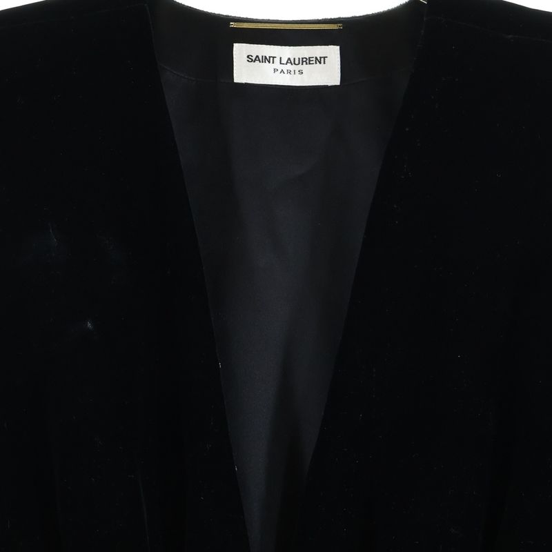 Saint Laurent Paris Velour Velvet Gold Button V-neck Lace Switch Half Sleeve