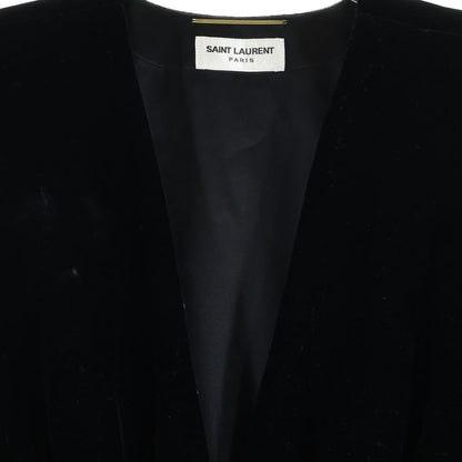 Saint Laurent Paris Velour Velvet Gold Button V-neck Lace Switch Half Sleeve