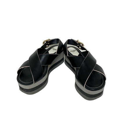 Fendi Sandals 36 Women - Black Cross Strap Wedge Sole Leather