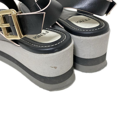 Fendi Sandals 36 Women - Black Cross Strap Wedge Sole Leather