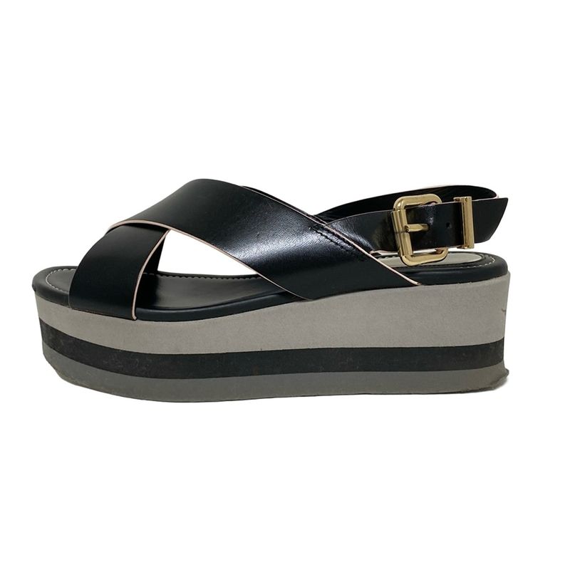Fendi Sandals 36 Women - Black Cross Strap Wedge Sole Leather
