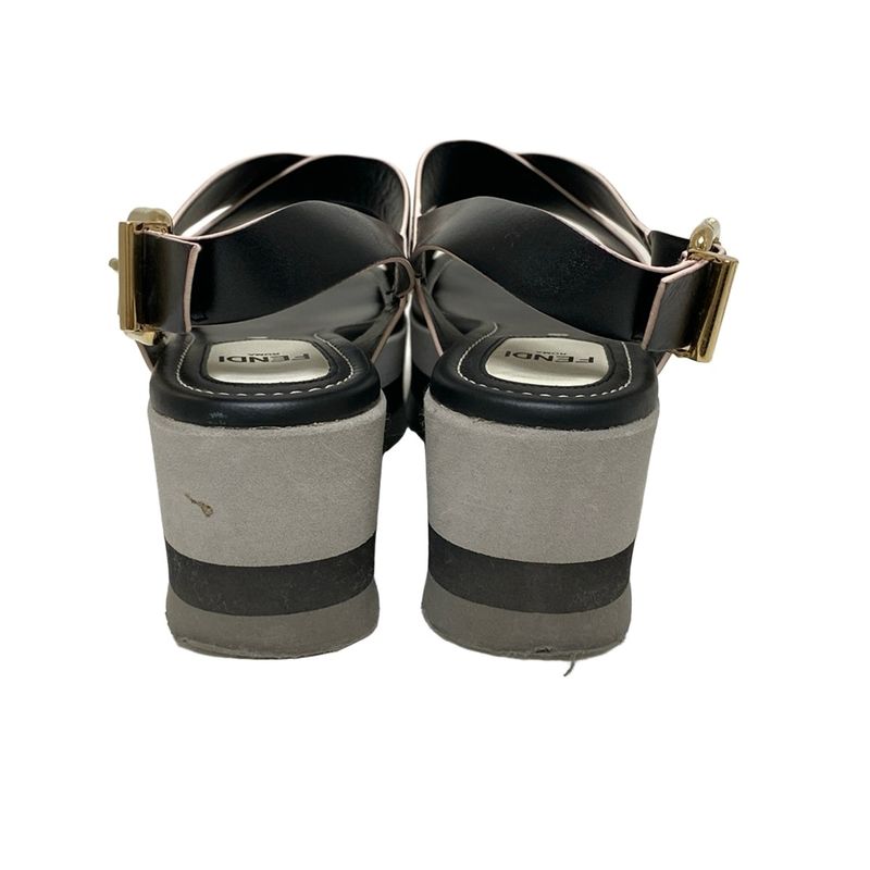 Fendi Sandals 36 Women - Black Cross Strap Wedge Sole Leather
