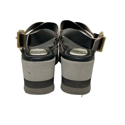 Fendi Sandals 36 Women - Black Cross Strap Wedge Sole Leather