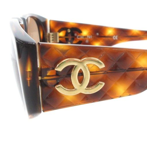 Chanel Matelasse Coco Mark Sunglasses Eyewear With Tortoiseshell Pattern Brown