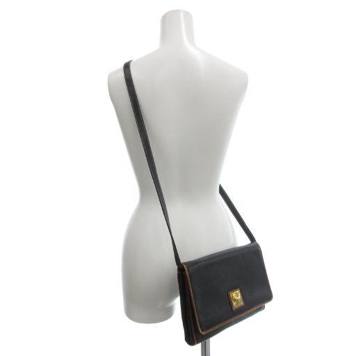 Celine Shoulder Bag Clutch Bag 2WAY Flap Leather Black AE