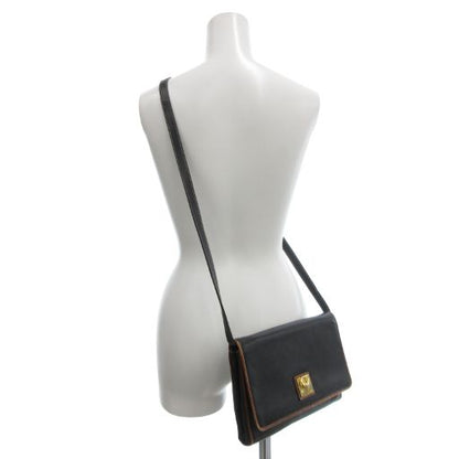 Celine Shoulder Bag Clutch Bag 2WAY Flap Leather Black AE