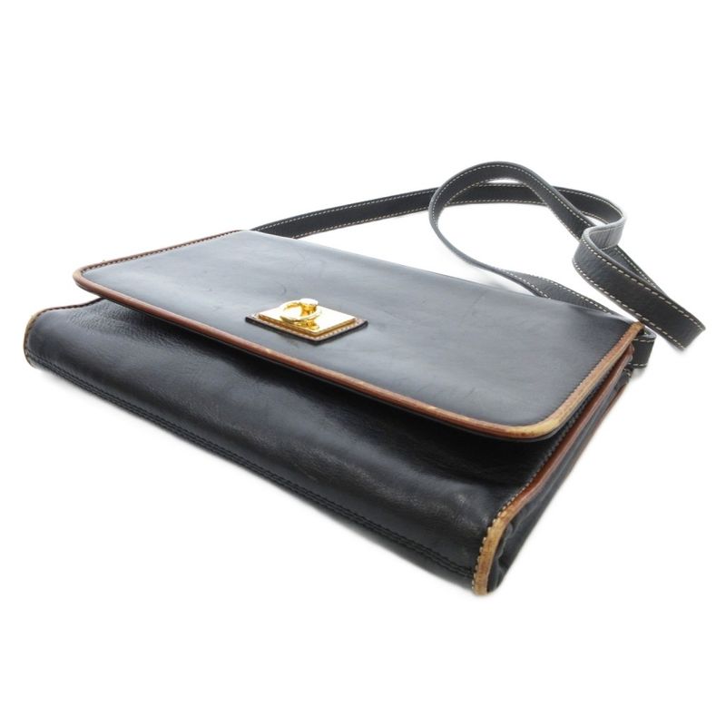 Celine Shoulder Bag Clutch Bag 2WAY Flap Leather Black AE