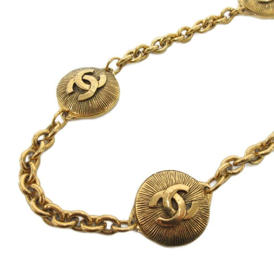 Chanel Vintage Coco Mark Medallion Chain Necklace Accessory Gold Color UO AA