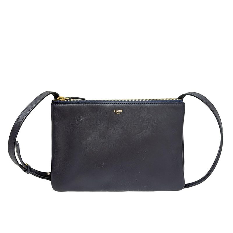 Celine Shoulder Bag Trio Dark Navy Leather