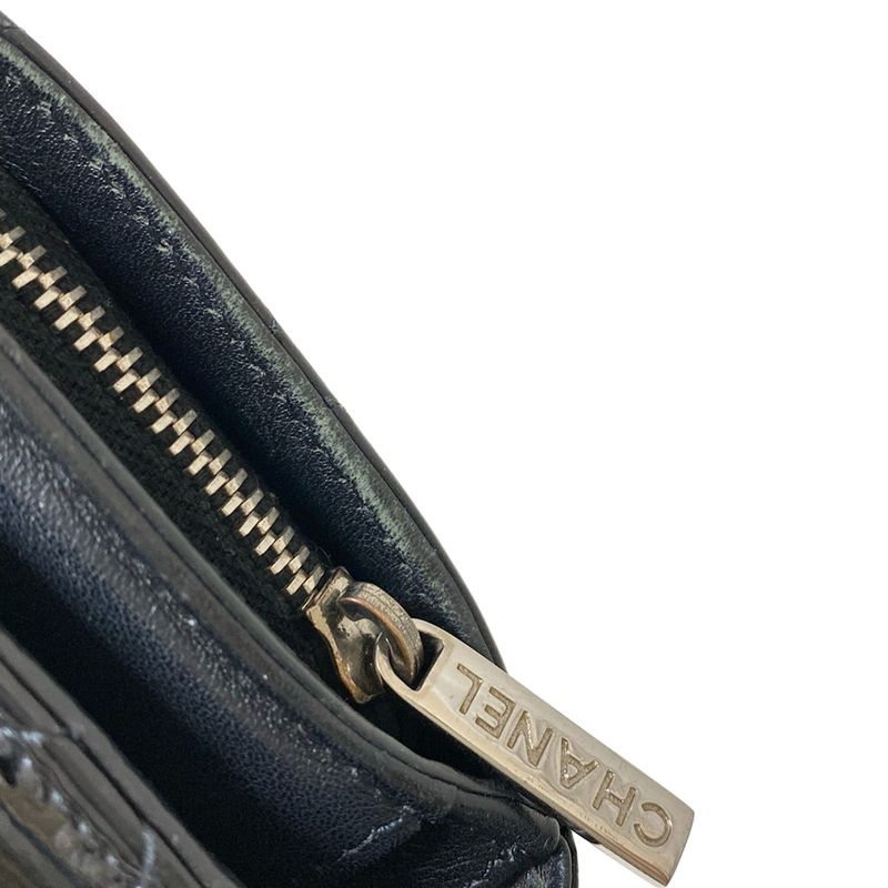 Chanel Bifold Wallet Matelasse Black Coco Mark Silver Hardware Round Zipper