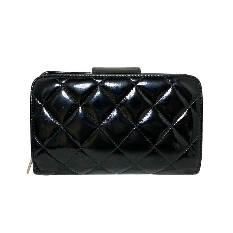 Chanel Bifold Wallet Matelasse Black Coco Mark Silver Hardware Round Zipper