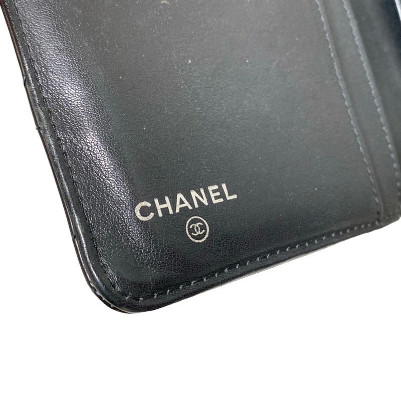 Chanel Bifold Wallet Matelasse Black Coco Mark Silver Hardware Round Zipper