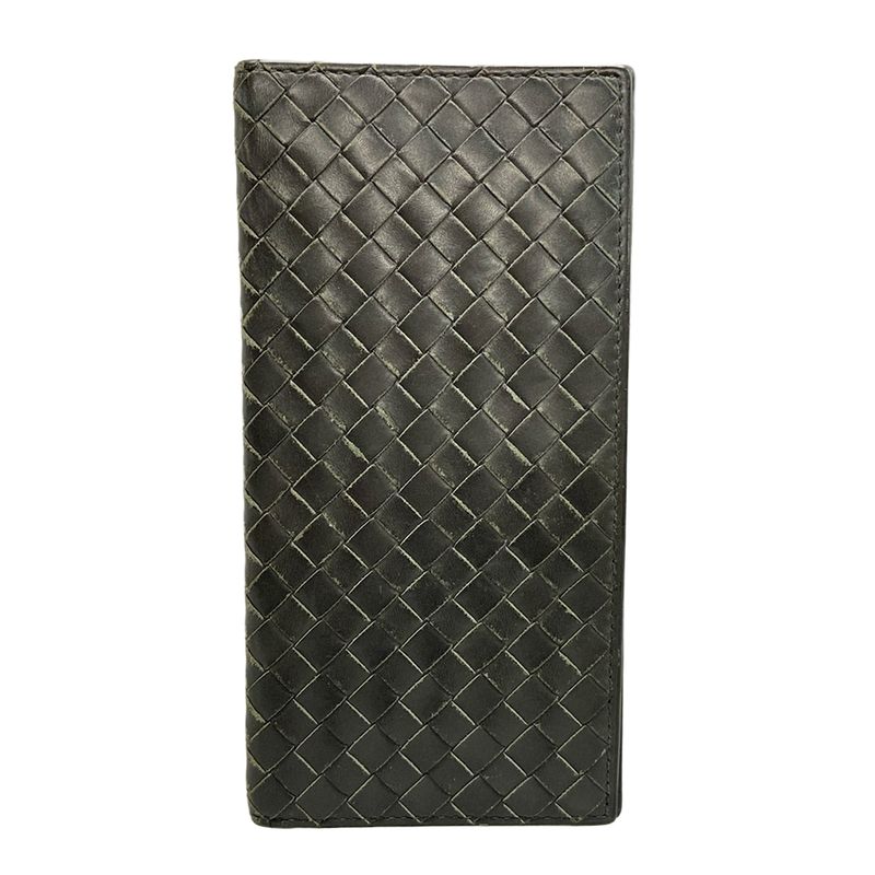 Bottega Veneta Wallet Intrecciato Dark Gray Leather