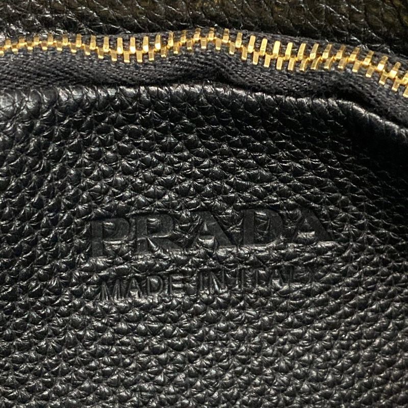 Prada Small Leather Tote Bag 1bg390 Black Perforated Logo Leather