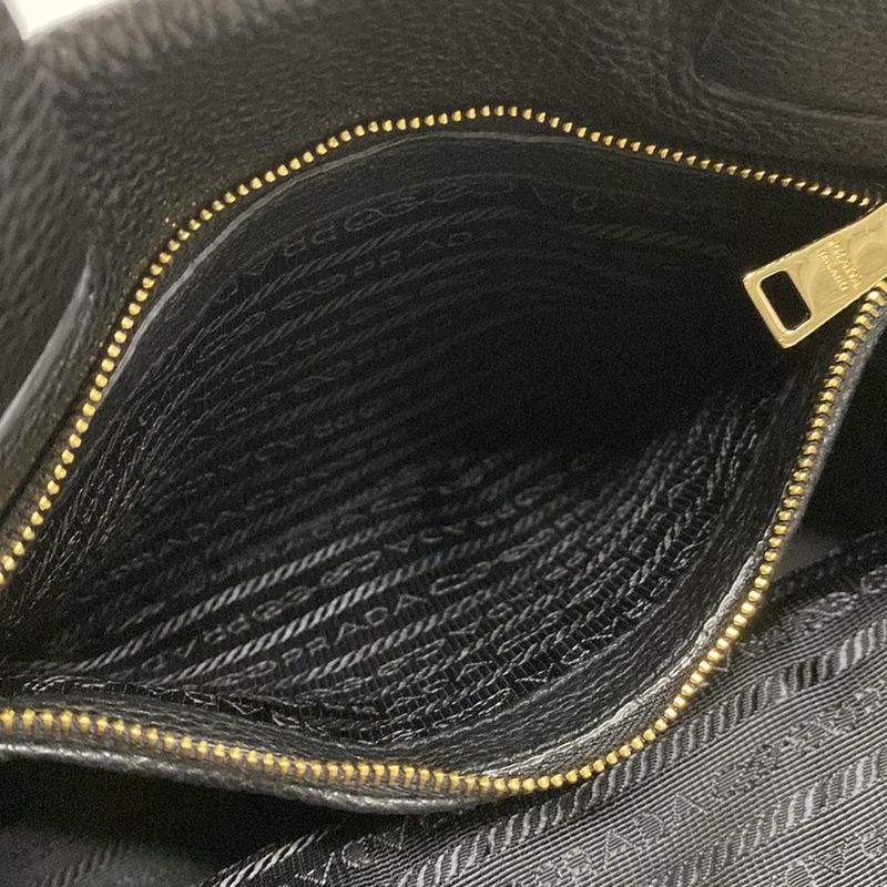 Prada Small Leather Tote Bag 1bg390 Black Perforated Logo Leather