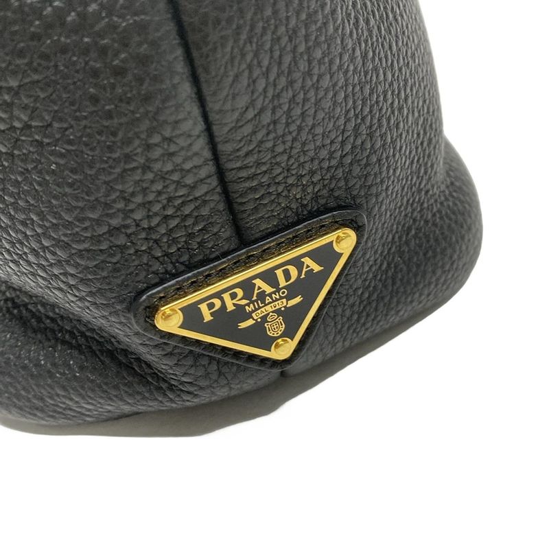 Prada Small Leather Tote Bag 1bg390 Black Perforated Logo Leather