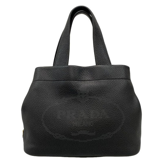 Prada Small Leather Tote Bag 1bg390 Black Perforated Logo Leather