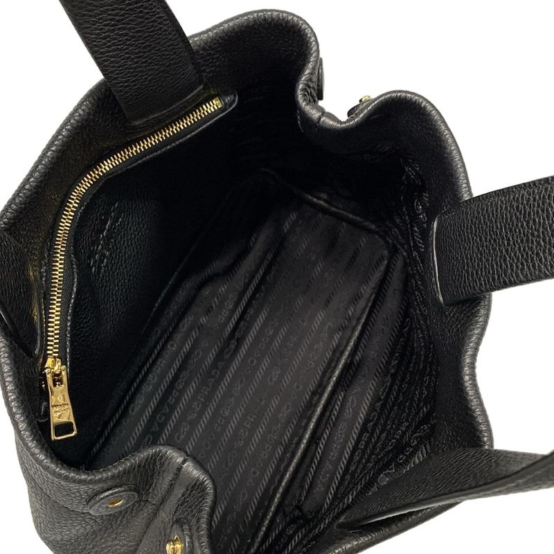 Prada Small Leather Tote Bag 1bg390 Black Perforated Logo Leather