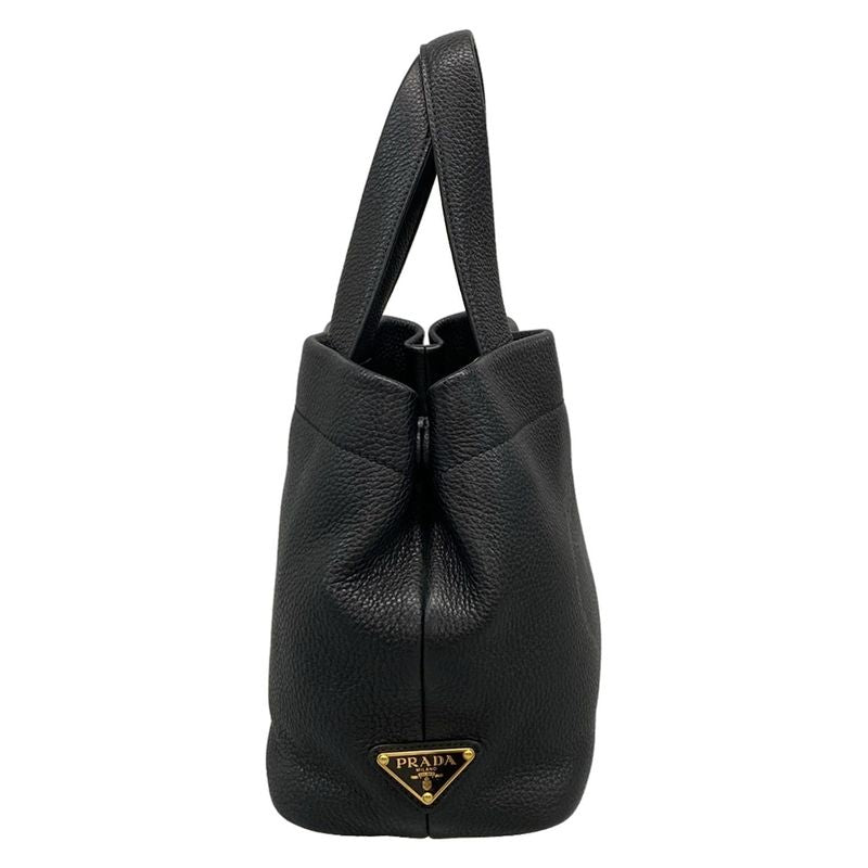 Prada Small Leather Tote Bag 1bg390 Black Perforated Logo Leather