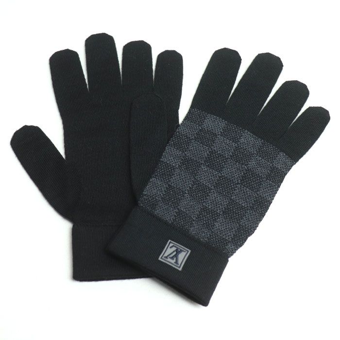 Louis Vuitton Gon Petit Damier Gloves Black M70006 Ma1220 Knitted Gloves Unisex