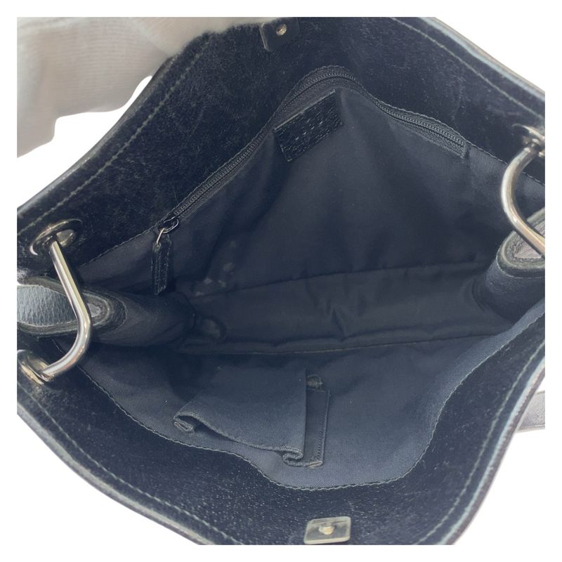 Gucci Black Silver Hardware GG Canvas Leather 120841 Shoulder Bag Messenger Bag