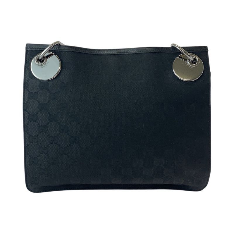 Gucci Black Silver Hardware GG Canvas Leather 120841 Shoulder Bag Messenger Bag