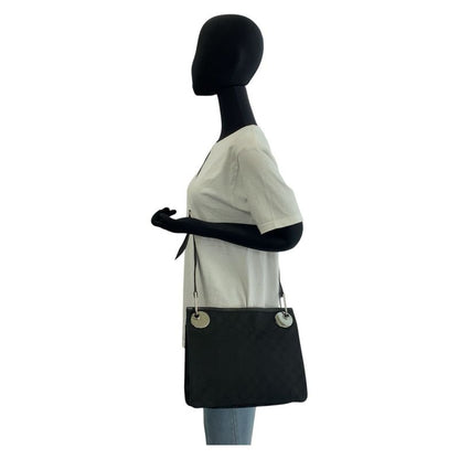 Gucci Black Silver Hardware GG Canvas Leather 120841 Shoulder Bag Messenger Bag