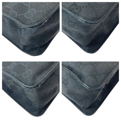 Gucci Black Silver Hardware GG Canvas Leather 120841 Shoulder Bag Messenger Bag