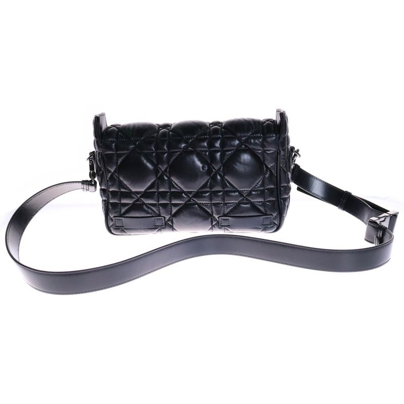 Christian Dior Micro Cannage Dior Camp Shoulder Bag Black Leather Silver