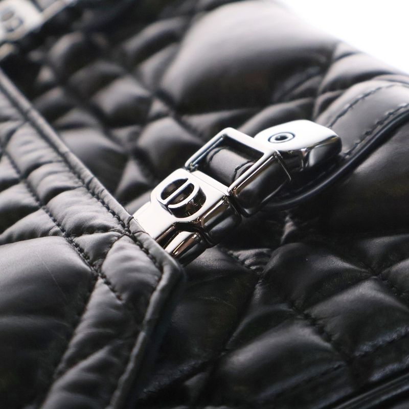 Christian Dior Micro Cannage Dior Camp Shoulder Bag Black Leather Silver