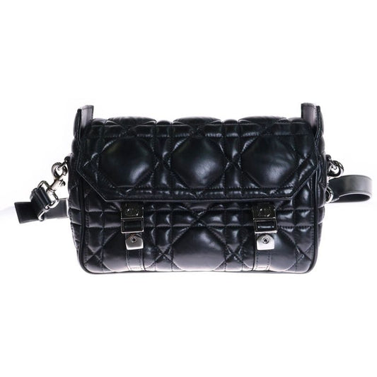 Christian Dior Micro Cannage Dior Camp Shoulder Bag Black Leather Silver