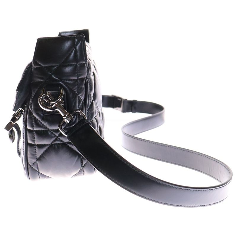 Christian Dior Micro Cannage Dior Camp Shoulder Bag Black Leather Silver