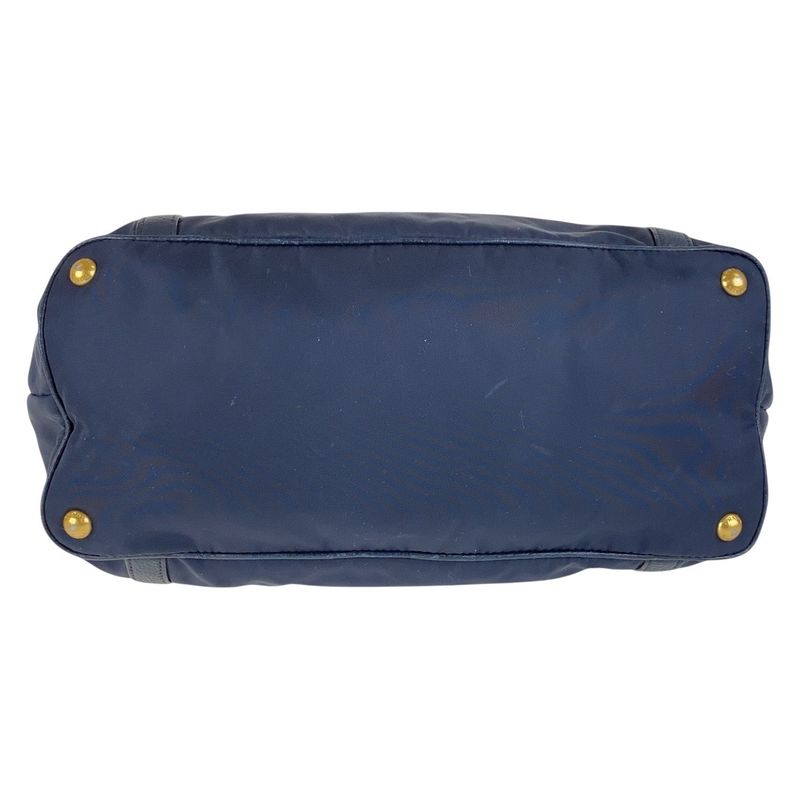 Prada Navy Gold Hardware Nylon Leather Shoulder Bag Handbag Women 506320