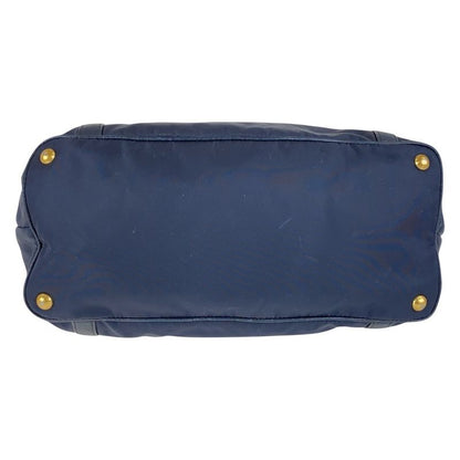 Prada Navy Gold Hardware Nylon Leather Shoulder Bag Handbag Women 506320