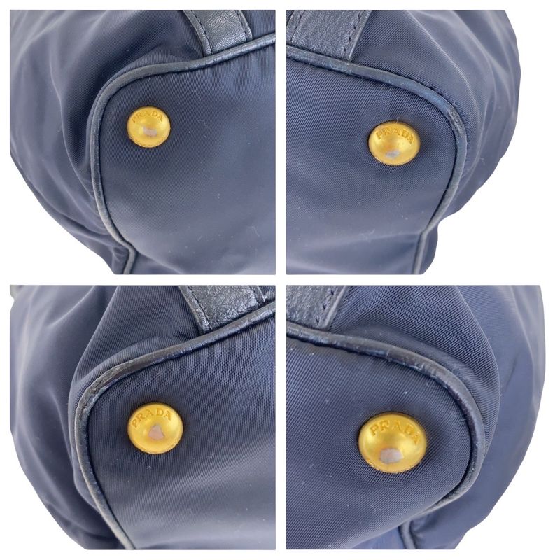 Prada Navy Gold Hardware Nylon Leather Shoulder Bag Handbag Women 506320