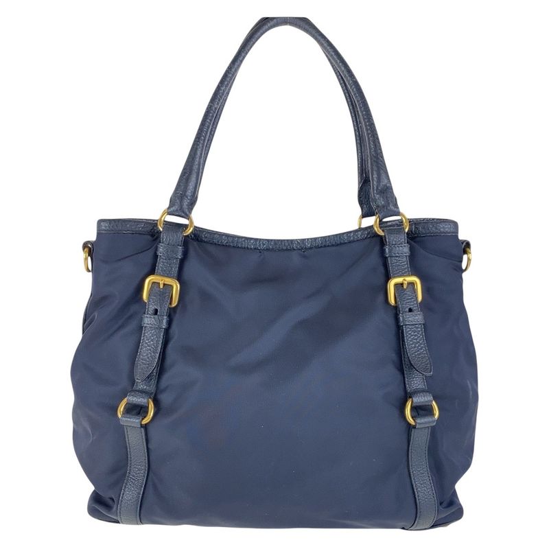 Prada Navy Gold Hardware Nylon Leather Shoulder Bag Handbag Women 506320