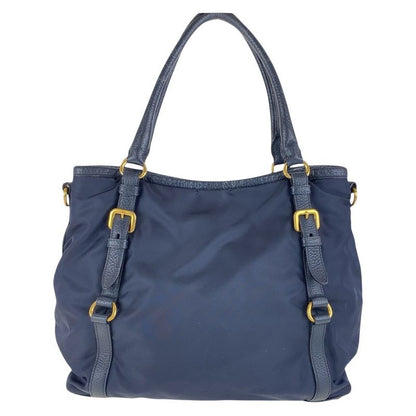 Prada Navy Gold Hardware Nylon Leather Shoulder Bag Handbag Women 506320