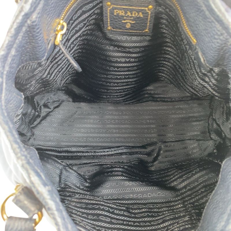 Prada Navy Gold Hardware Nylon Leather Shoulder Bag Handbag Women 506320