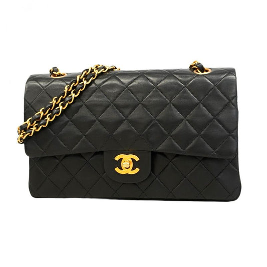 Chanel Shoulder Bag Matelasse Lambskin Black Cles Deuce