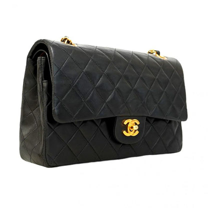 Chanel Shoulder Bag Matelasse Lambskin Black Cles Deuce
