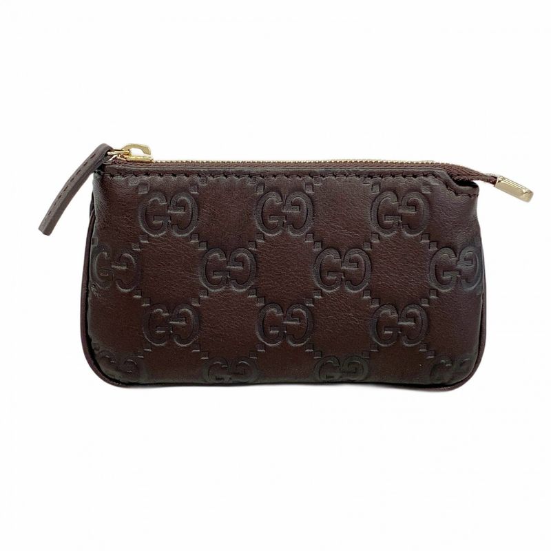 Gucci Coin Case Guccissima 233183 Leather Dark Brown Chien Pan Gold Hardware