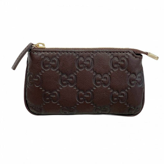 Gucci Coin Case Guccissima 233183 Leather Dark Brown Chien Pan Gold Hardware