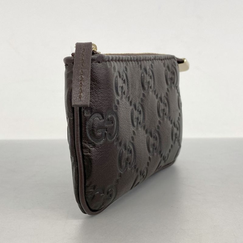 Gucci Coin Case Guccissima 233183 Leather Dark Brown Chien Pan Gold Hardware